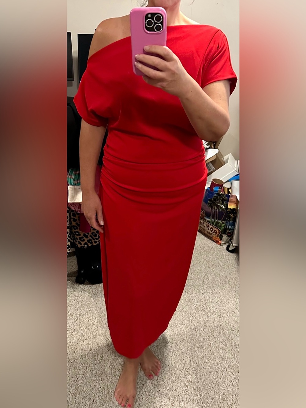 Gibson Latimer Red Maxi Dress with Subtle Draping